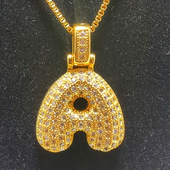 Pendant Bubble Letter Initial "A" Necklace w/Box Chain - Picture 5 of 11